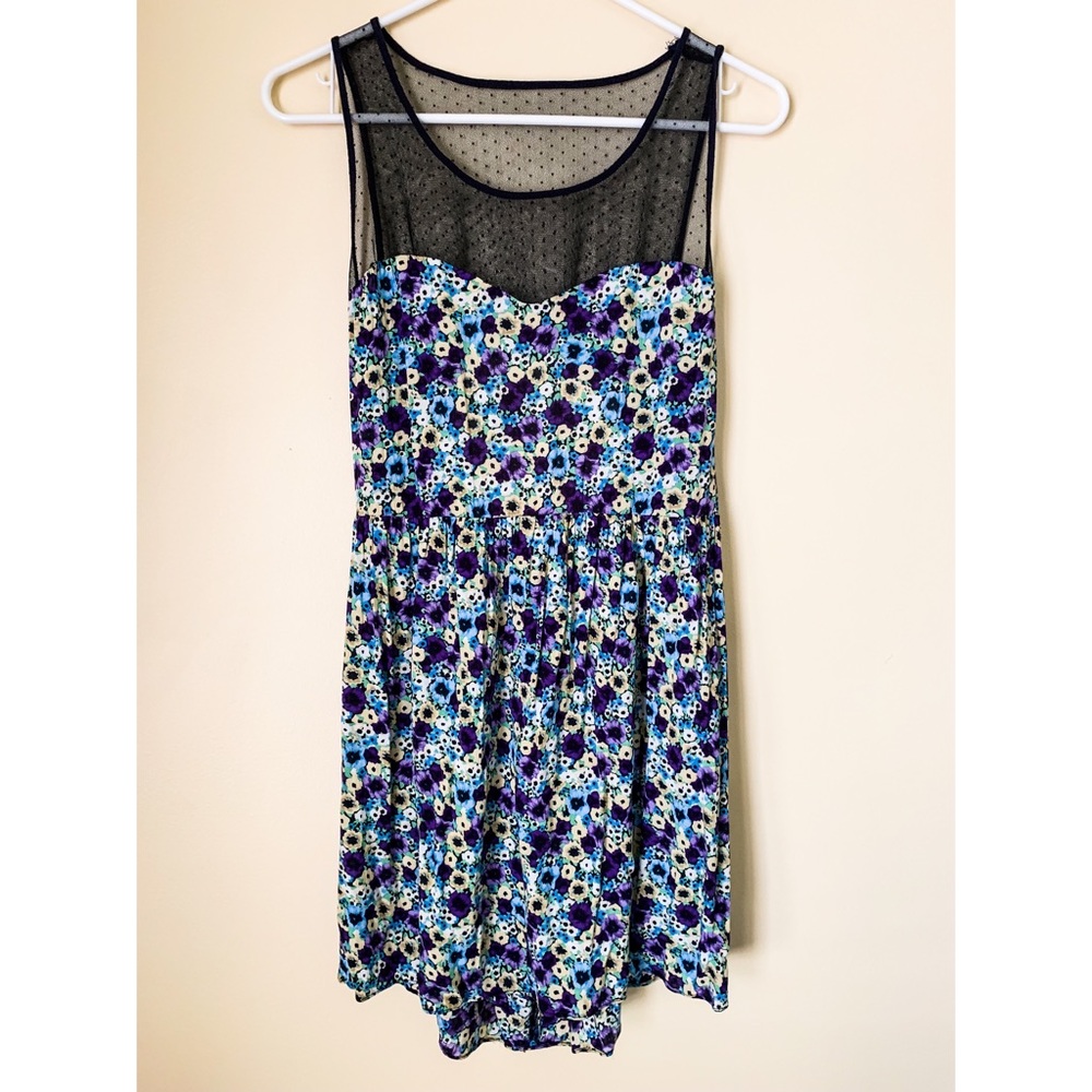 Floral dress with sheer polka dot top